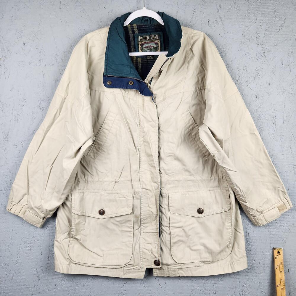 Vintage Pacific Trail Jacket Womens 1X Beige Plaid Lined Parka Barn Chore 90s